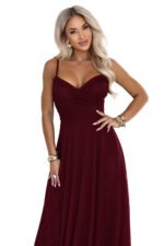681-3 NILA Tulle maxi dress on straps with a wrap neckline - burgundy-10