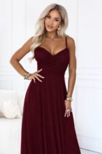 681-3 NILA Tulle maxi dress on straps with a wrap neckline - burgundy-4