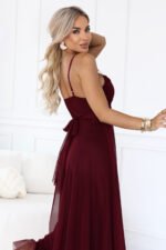 681-3 NILA Tulle maxi dress on straps with a wrap neckline - burgundy-5