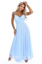 681-4 NILA Tulle maxi dress on straps with a wrap neckline - sky blue-12