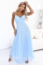 681-4 NILA Tulle maxi dress on straps with a wrap neckline - sky blue-1