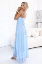 681-4 NILA Tulle maxi dress on straps with a wrap neckline - sky blue-3