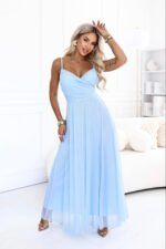 681-4 NILA Tulle maxi dress on straps with a wrap neckline - sky blue-14