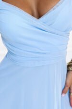 681-4 NILA Tulle maxi dress on straps with a wrap neckline - sky blue-11