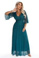 682-1 SOLENNE Long shimmering dress with neckline and sleeve - sea green-11