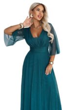 682-1 SOLENNE Long shimmering dress with neckline and sleeve - sea green-12