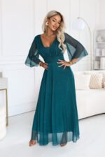 682-1 SOLENNE Long shimmering dress with neckline and sleeve - sea green-10