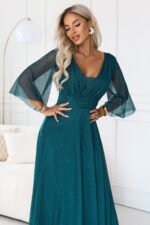 682-1 SOLENNE Long shimmering dress with neckline and sleeve - sea green-7