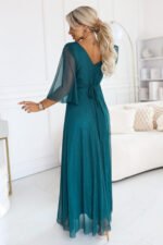 682-1 SOLENNE Long shimmering dress with neckline and sleeve - sea green-2