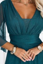 682-1 SOLENNE Long shimmering dress with neckline and sleeve - sea green-9