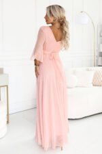 682-2 SOLENNE Long shimmering dress with neckline and sleeve - peach-3