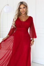 682-4 SOLENNE Long shimmering dress with neckline and sleeve - light burgundy-5
