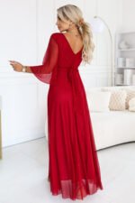 682-4 SOLENNE Long shimmering dress with neckline and sleeve - light burgundy-4