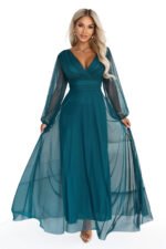 684-2 NERISSA Elegant tulle maxi dress with a wrap neckline - sea green-12