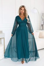 684-2 NERISSA Elegant tulle maxi dress with a wrap neckline - sea green-9