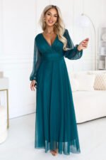 684-2 NERISSA Elegant tulle maxi dress with a wrap neckline - sea green-1