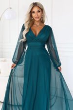 684-2 NERISSA Elegant tulle maxi dress with a wrap neckline - sea green-8