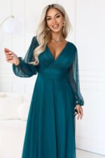 684-2 NERISSA Elegant tulle maxi dress with a wrap neckline - sea green-7