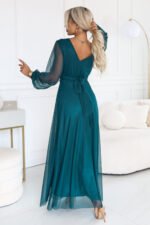 684-2 NERISSA Elegant tulle maxi dress with a wrap neckline - sea green-3