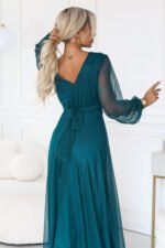 684-2 NERISSA Elegant tulle maxi dress with a wrap neckline - sea green-6