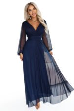 684-3 NERISSA Elegant tulle maxi dress with a wrap neckline - navy blue-10