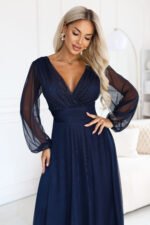 684-3 NERISSA Elegant tulle maxi dress with a wrap neckline - navy blue-2