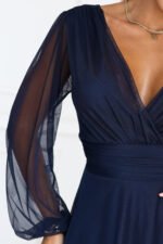 684-3 NERISSA Elegant tulle maxi dress with a wrap neckline - navy blue-9