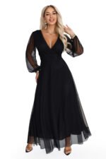 684-4 NERISSA Elegant tulle maxi dress with a wrap neckline - black-11