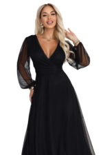 684-4 NERISSA Elegant tulle maxi dress with a wrap neckline - black-12