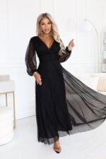 684-4 NERISSA Elegant tulle maxi dress with a wrap neckline - black-9