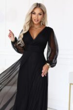 684-4 NERISSA Elegant tulle maxi dress with a wrap neckline - black-6