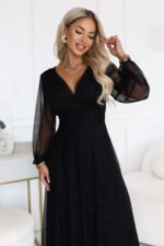 684-4 NERISSA Elegant tulle maxi dress with a wrap neckline - black-2