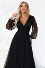684-4 NERISSA Elegant tulle maxi dress with a wrap neckline - black-8
