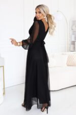 684-4 NERISSA Elegant tulle maxi dress with a wrap neckline - black-3
