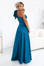 685-2 Satin one-shoulder maxi evening dress with a decorative ruffle - sea green-3