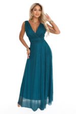 686-1 MIRELLA Evening maxi dress with glitter and V neckline - sea green-10