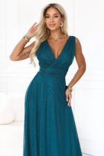 686-1 MIRELLA Evening maxi dress with glitter and V neckline - sea green-5