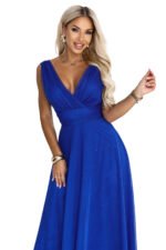 686-2 MIRELLA Long evening dress with glitter tulle and V neckline - cornflower blue-12