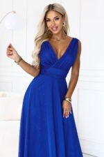 686-2 MIRELLA Long evening dress with glitter tulle and V neckline - cornflower blue-7