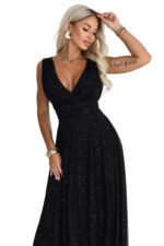 686-3 MIRELLA Long evening dress with glitter tulle and V neckline - black-10