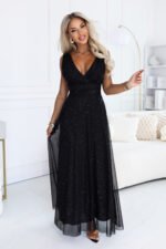 686-3 MIRELLA Long evening dress with glitter tulle and V neckline - black-4