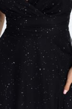 686-3 MIRELLA Long evening dress with glitter tulle and V neckline - black-8