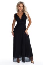 687-1 Elegant maxi dress with a wrap neckline and open back - black-10