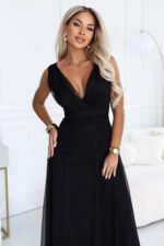 687-1 Elegant maxi dress with a wrap neckline and open back - black-4