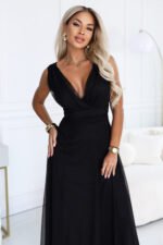 687-1 Elegant maxi dress with a wrap neckline and open back - black-4