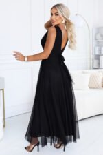687-1 Elegant maxi dress with a wrap neckline and open back - black-3