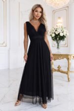 687-1 Elegant maxi dress with a wrap neckline and open back - black-5
