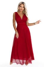 687-2 Elegant maxi dress with a wrap neckline and open back - light burgundy-11