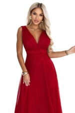 687-2 Elegant maxi dress with a wrap neckline and open back - light burgundy-12