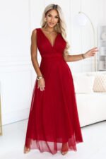 687-2 Elegant maxi dress with a wrap neckline and open back - light burgundy-1